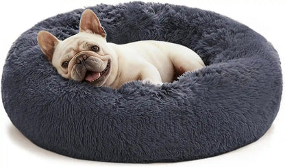 Love'S Cabin Calming Cat Bed for Indoor Cats, Anti-Anxiety Donut round Dog Bed, Fluffy Faux Fur Washable Pet Bed for Small Medium Dogs and Cats, Grey, 20In9