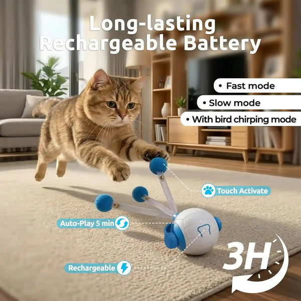 Cat Toys for Indoor Cats, Interactive Cat Toy Ball with Pom-Pom Tails, Automatic Cat Toy Self Play Exercise Toy to Relieve Boredom for Kitten & Adult Cats (Blue)2