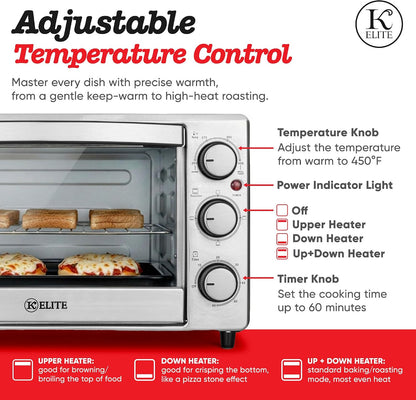 Toaster Oven, Compact Countertop Appliance with Bake Tray, Wire Rack, Adjustable Timer, and Temperature Control, Stainless Steel6