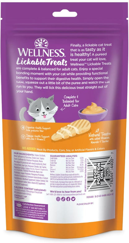 Wellness Lickable Soft Puree Cat Treats, All Lifestages, Kitten to Senior, Natural, Grain Free, Chicken Flavor, 0.4 Oz, Pack of 6 Tubes9