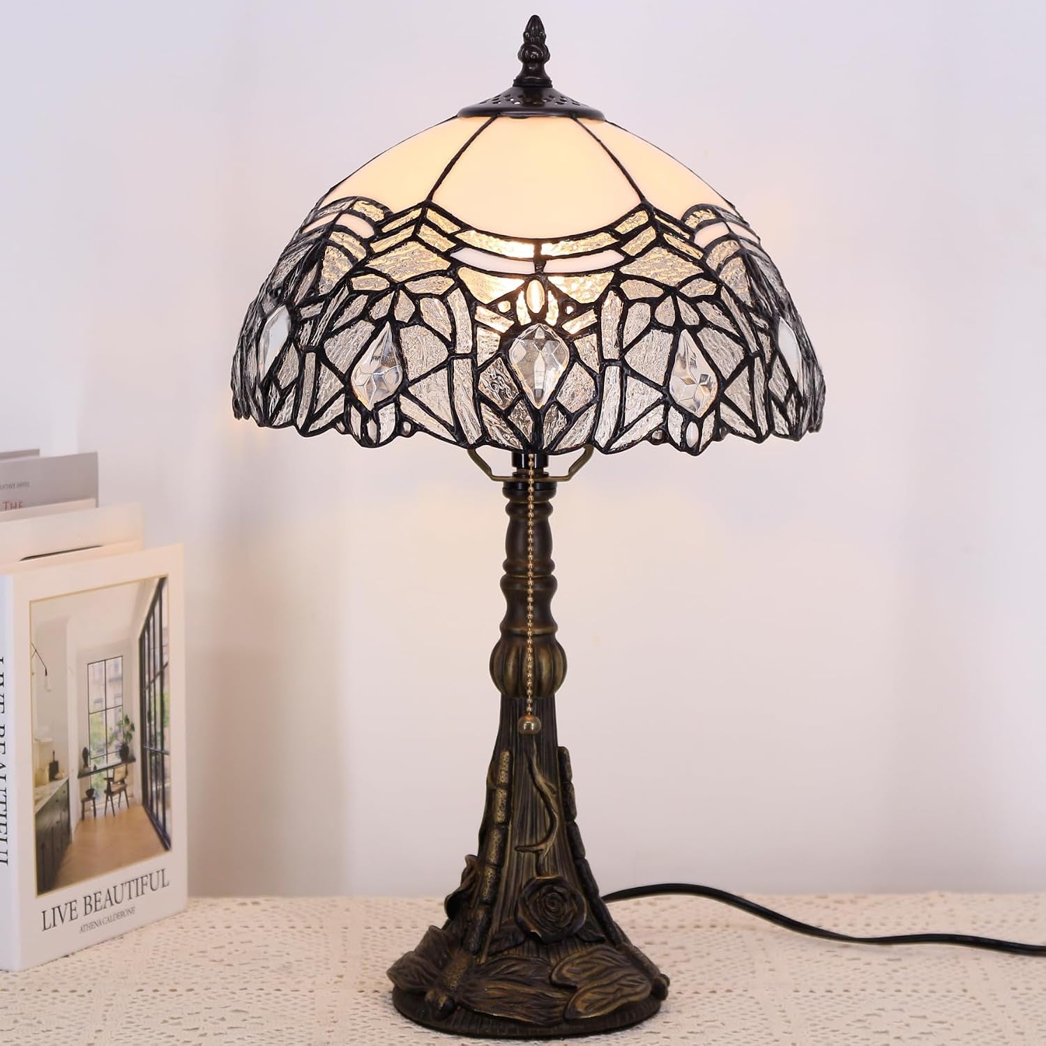 table-lamp-base-replacement-onlye-w-6-h-19-inch-fit-for-8-10-12-inch-tiffany-style-stained-glass-lampshade-dark-bronze-finish-resin-push-switch-on-cord