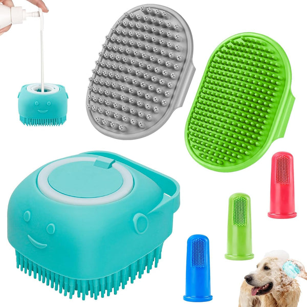 Comotech 6PCS Dog Bath Brush & Dog Toothbrush | Adjustable Handle Shampoo Brush & Scrubber for Short & Long Haired Dogs & Cats | Effectively Solve Odor & Stain Removal Problems (Blue Blue Blue.)10