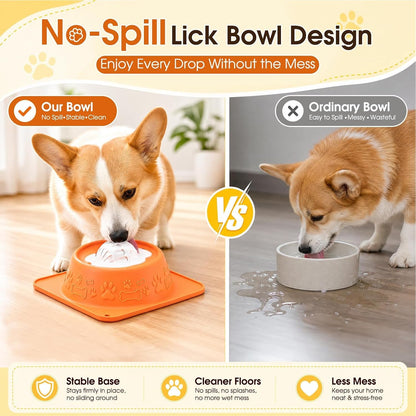 Slow Feeder Dog Bowls, Anti-Slip Dog Lick Bowl with Interactive Rolling Ball, Anxiety Relief Liquid Treat Feeder, Bone Broth Yogurt Licking Toy for Small Medium Large Dogs and Cats(Orange)5