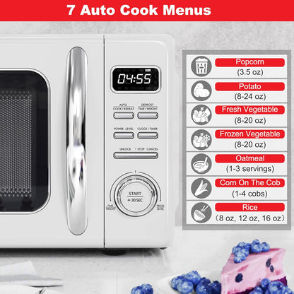 GLCMKZ11WER10 Retro Countertop Microwave Oven with Auto Cook & Reheat, Defrost, Quick Start Functions, Easy Clean with Glass Turntable, Pull Handle 1.1 Cu. Ft, White5