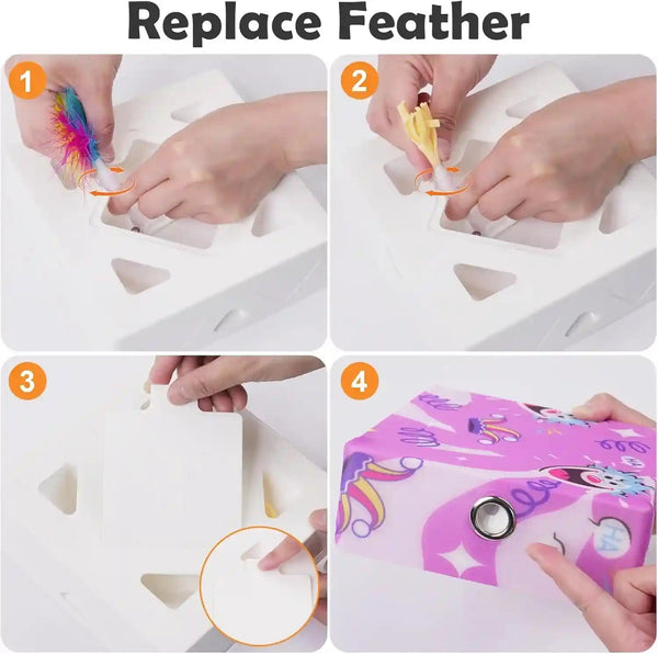 Interactive Cat Toys -Migibox for Indoor Bored Cats, Automatic Pop Out Feathers from 7 Holes Randomly, Motion Activated, USB Rechargeable (Purple Skin)6