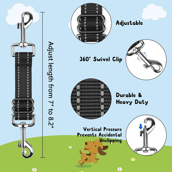 YUEPET Dog Safety Collar Clips 2 Pack Adjustable Prong Backup Clips Reflective Double Ended Backup Clasp Leash Connector for Dog Harness to Collar Safety Clip(Grey+Black) | Prong Collar Backup, Double-Ended Clips, Harness to Collar Connector, Reflective Strap, 7-8.2 in Adjustable Length, 2 Pack2