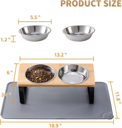 Upgraded Elevated Cat Bowls with Food Mat,15°Tilted Stand anti Vomiting Raised Cat Dishes for Food and Water,2 Stainless Steel Bowls for Cats and Puppy5