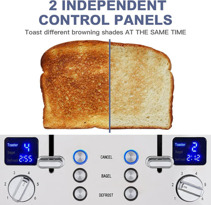 4 Slice Stainless Steel Toaster with Digital Display, Silver | LED Display with Countdown Timer, 6 Browning Levels, Bagel/Defrost/Cancel, Dual Independent Controls, 1.5" Extra Wide Slots7