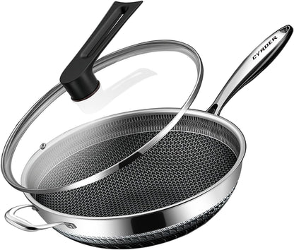 Large Hybrid Nonstick Stainless Steel Pan Skillet, 14.5In | PFOA Free Non-Stick Wok, Dishwasher Oven Safe, Stay Cool Handle, Works with Induction Cooktop/Ceramic/Gas/Electric Stove1