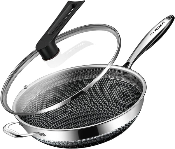 Large Hybrid Nonstick Stainless Steel Pan Skillet, 14.5In | PFOA Free Non-Stick Wok, Dishwasher Oven Safe, Stay Cool Handle, Works with Induction Cooktop/Ceramic/Gas/Electric Stove1