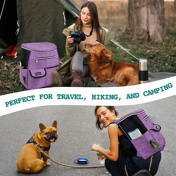 Petami Dog Travel Bag Backpack, 27L Airline Approved Pet Supplies Organizer with 2 Food Containers, 2 Collapsible Bowls & Poop Bag Dispenser, Weekend Road Trip Camping Dog Mom Gift, Purple6