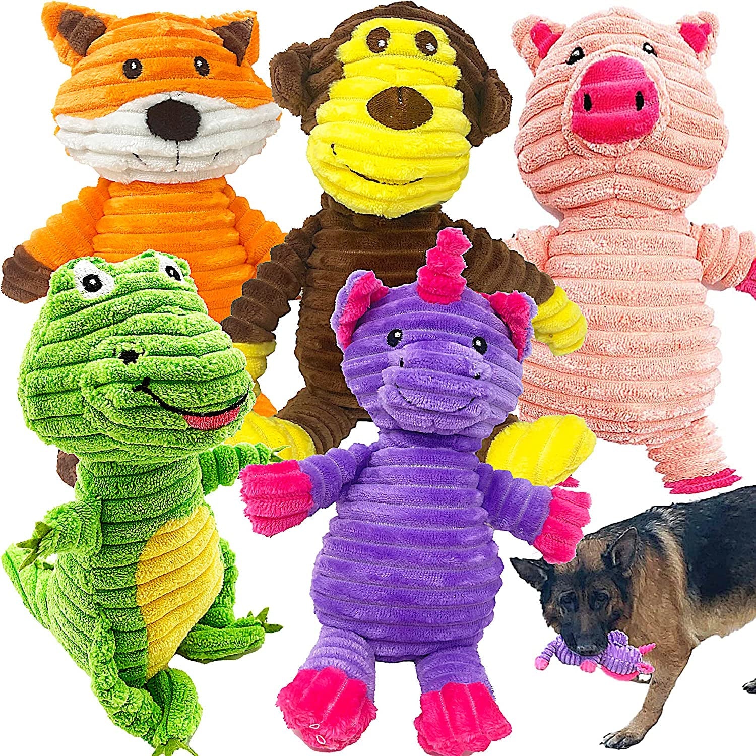 jalousie-plush-toys-assortment-value-bundle-puppy-pet-mutt-squeak-toy-for-medium-large-dogs-5-pack-corduroy