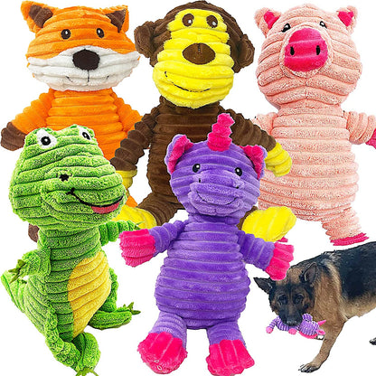 Jalousie Plush Toys Assortment Value Bundle Puppy Pet Mutt Squeak Toy for Medium Large Dogs (5 Pack Corduroy)1