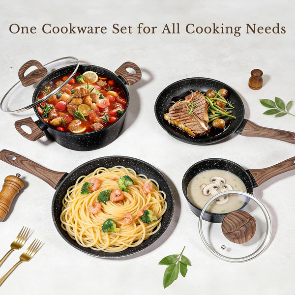 25 Pcs Pots and Pans Set, Nonstick Ceramic Cookware Sets, Healthy Non-Toxic, Large Capacity, Induction Compatible, Cooking Set with Frying Pans & Saucepans, PFAS/PTFE/PFOA Free, Classic Black7