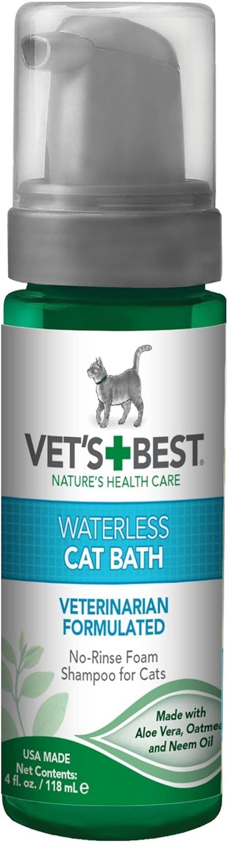 vets-best-waterless-cat-bath-dry-shampoo-no-rinse-formula-4-oz-no-rinse-dry-shampoo-veterinarian-formulated-refreshes-coat-controls-odor-gentle-grooming-for-cats-kittens