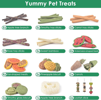 KATUMO Rabbit Chew Toys, Bunny Treats Chew Toys for Small Animals | Strung Hanging Toys for Teeth, Natural Apple Wood Sweet Bamboo Grass Timothy Sticks for Guinea Pig, Hamster, Chinchilla2