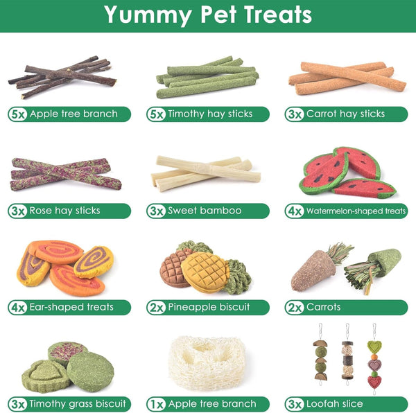 KATUMO Rabbit Chew Toys, Bunny Treats Chew Toys for Small Animals | Strung Hanging Toys for Teeth, Natural Apple Wood Sweet Bamboo Grass Timothy Sticks for Guinea Pig, Hamster, Chinchilla2