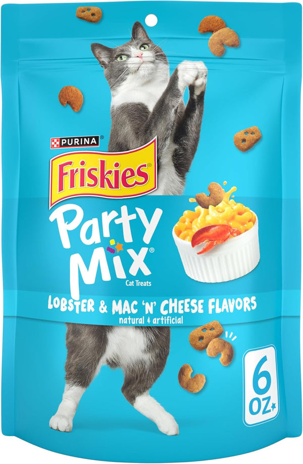 Purina Friskies Cat Treats, Party Mix Lobster & Mac 'N' Cheese Flavors - (Pack of 6) 6 Oz. Pouches1