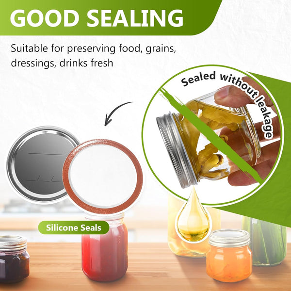 Canning Lids and Rings Regular Mouth, 24Pcs Split Type Metal Mason Jar Lids with Bands for Regular Mouth Ball, Kerr Jars - Food Grade with Silicone Airtight Seal Small Canning Lids (70Mm)2