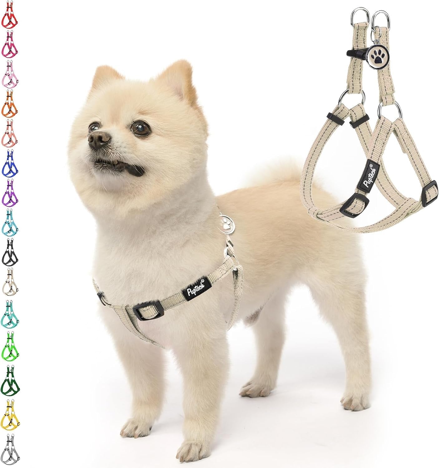 pupteck-no-pull-dog-harness-soft-adjustable-basic-nylon-step-in-puppy-vest-outdoor-walking-with-id-tag
