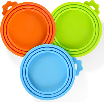 SHENGQIDZ 3 Pack Pet Food Can Covers Universal Can Lids Safe/Silicone Dog&Cat Food Can Lid Covers (Green+Blue+Orange)2