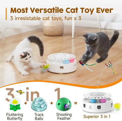 Potaroma Cat Toys 3In1 Automatic Interactive Kitten Toy, Fluttering Butterfly, Moving Feather, Track Balls, Dual Power Supplies, USB Powered, Indoor Exercise Kicker (Bright White) | Fluttering Butterfly, Moving Feather, Balls, Dual Power Supplies, USB Powered, Indoor Kitty Exercise Kicker (Bright White)2