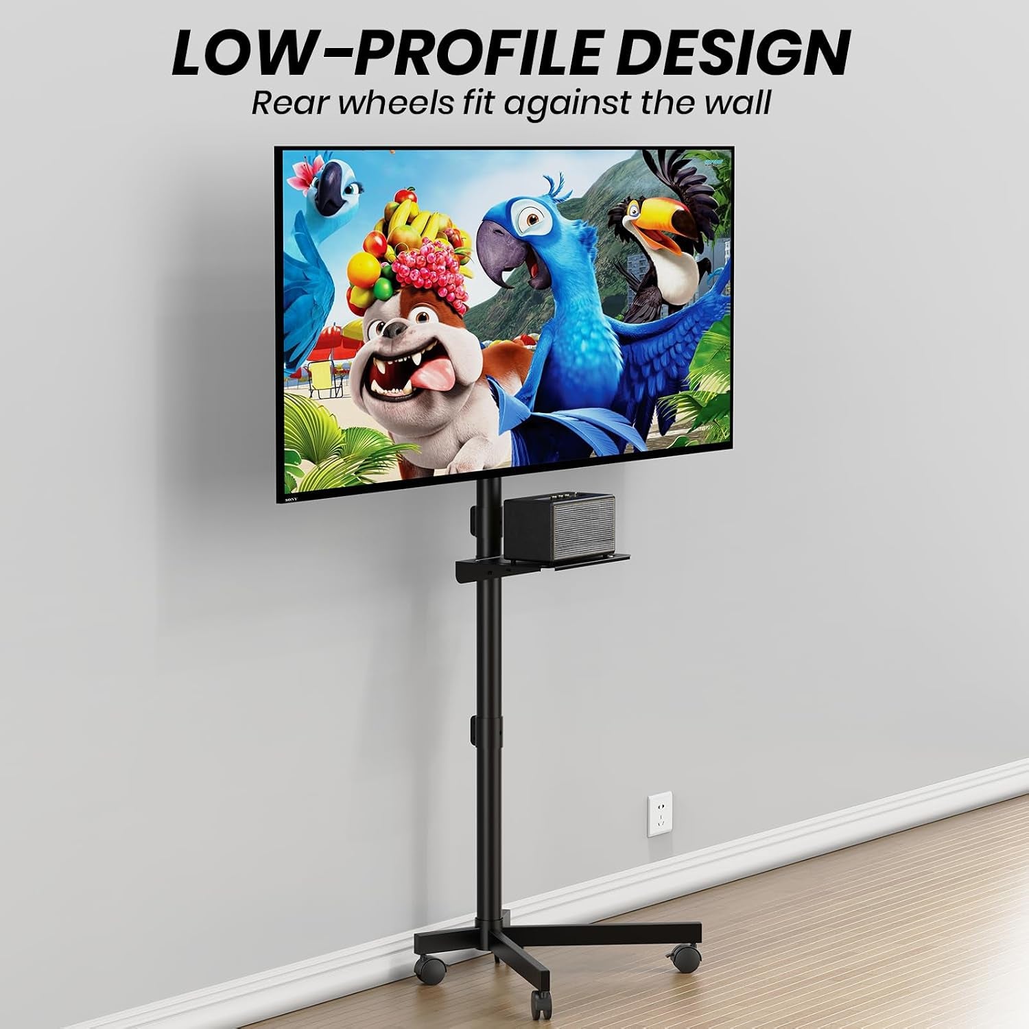 mobile-tv-cart-for-23-60-inch-lcd-led-oled-flat-curved-screen-tvs-height-adjustable-rolling-floor-stand-with-shelf-and-locking-wheels-up-to-88lbs-max-vesa-400x400mm-black