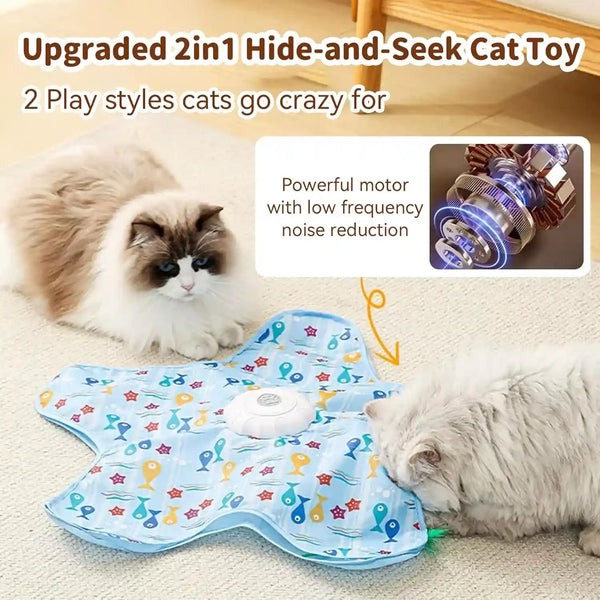 Interactive Touch Activated Hide and Seek Cat Toys for Indoor Cats, Blue | Rechargeable, Automatic Moving Concealed Wand Feather, Real Bird Squeaky4