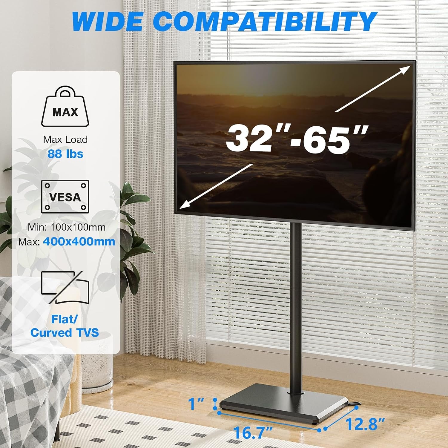 swivel-floor-tv-stand-for-32-65-inch-flat-screen-tvs-height-adjustable-mount-solid-wood-base-space-saving-holds-88lbs-max-vesa-400x400mm-for-living-room-bedroom-corner