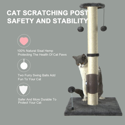 PEEKAB 32" Tall Cat Scratching Post Sisal Scratch Posts,With Hanging Ball and Self-Massage Brush Vertical Scratcher for Indoor Cats and Kittens Gray 32Inches6