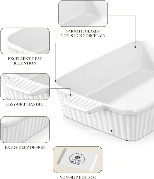 4.4QT Ceramic Casserole Dishes for Oven, 9X13 Baking Dishes, White | Rectangular Lasagna Pan with Handles, Ceramic Baking Dish, Deep Roasting Pan, Microwave and Dishwasher Safe, Wedding Gift5