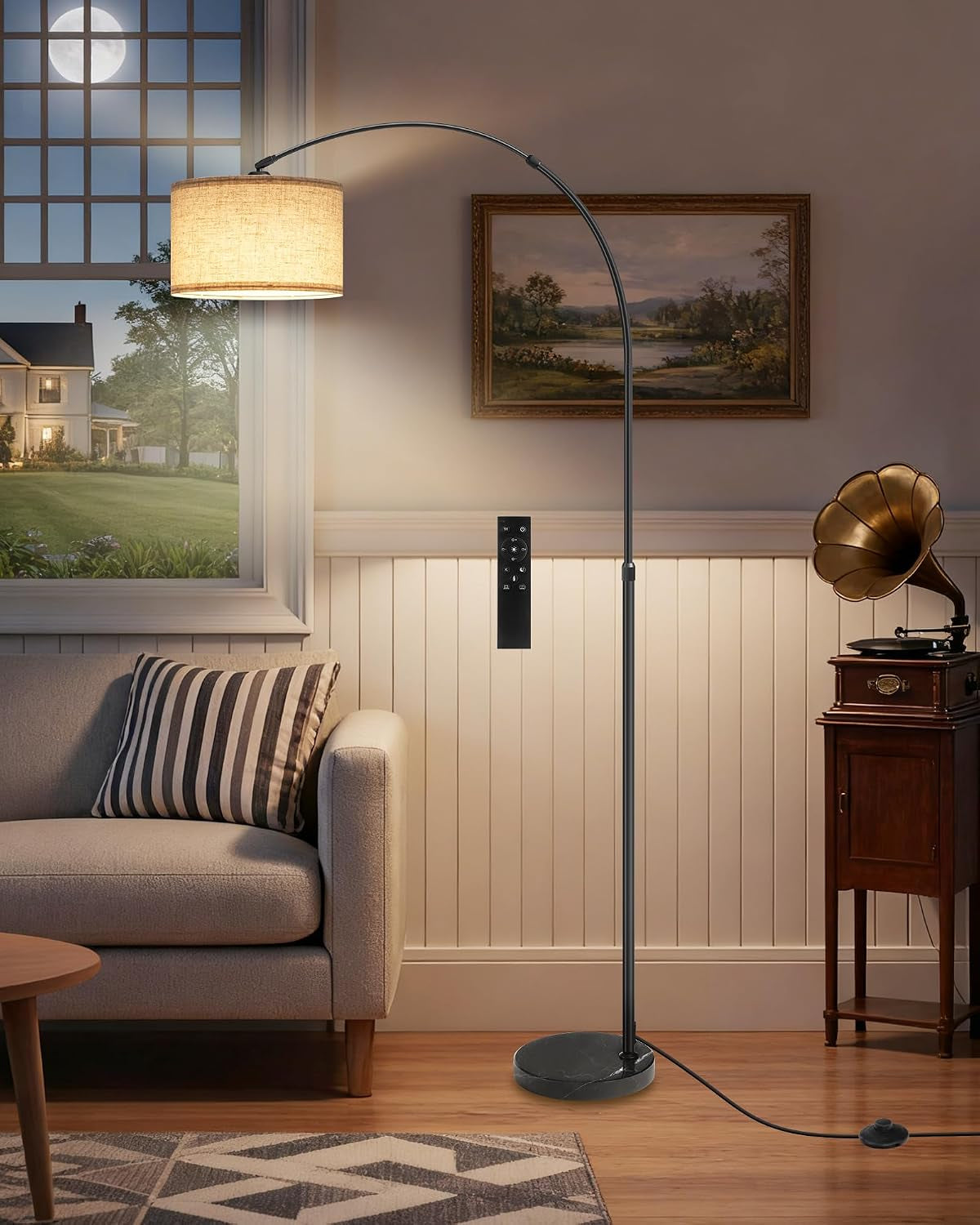 75-arc-floor-lamp-with-marble-base-and-adjustable-height-rotating-hanging-shade-dimmable-floor-lamp-for-living-room-with-remote-and-foot-switch-3cct-over-couch-arched-reading-light-e15ld05