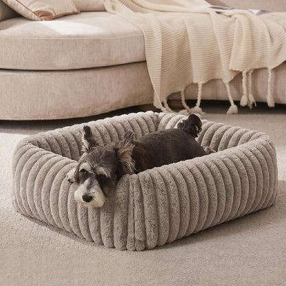 FURTIME Dog Bed for Small Dogs, Cat Beds for Indoor Cats Washable, Orthopedic Rectangle Soft Calming Puppy Bed with Removable Cover, Durable Pet Cuddler with Anti-Slip Bottom, Grey, S (20"X19"X6")18