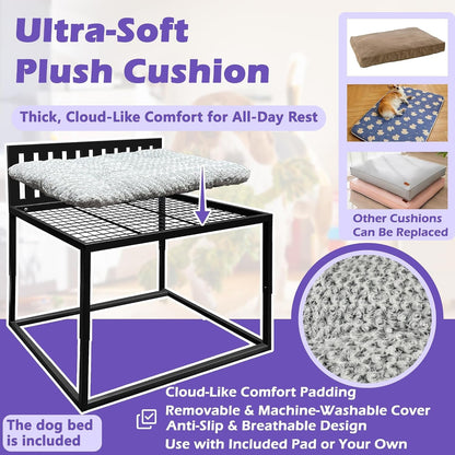 Beside Dog Bed,Adjustable Height Dog Bunk Beds,47''X 31'' Metal Dogs Bed Frame with Cushion,X-Large4