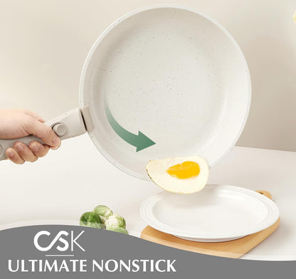 21 Piece Pots and Pan Set Non Stick, Ceramic Cookware Set with Detachable Handle, RV Camping Stackable Kitchen Set, Pots and Pans Set Non Toxic, Induction Compatible, Oven Safe, 21PCS2