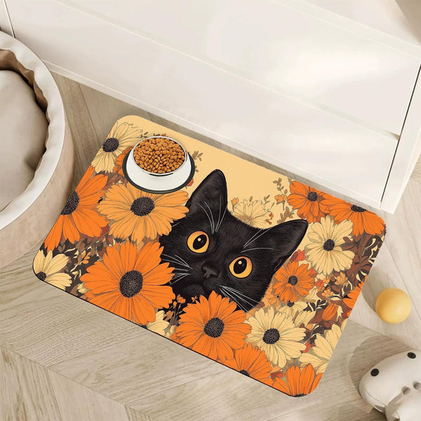 Cute Strawberry Flower Dog Cat Food Mat,Pink Absorbent Pet Feeding Mat with Rubber Backing,Non-Slip Water Bowl Placemat,Indoor Pet Accessories Supplies 12"X20"11
