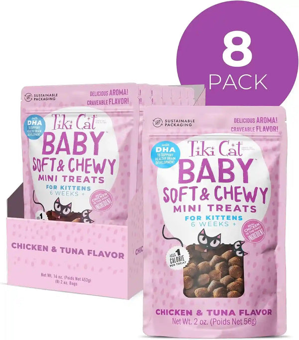 Tiki Cat Baby Soft & Chewy, Chicken Flavored, Low-Calorie, Mini Treats for Kittens 6 Weeks+, 2 Oz. Pouch (Pack of 2)2