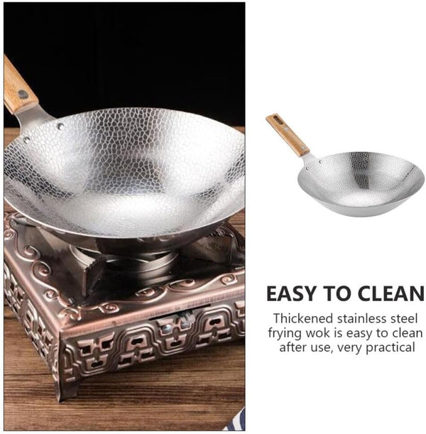 13.38 Inch Stainless Steel Wok Pan with Wooden Handle Household Cooking Pan for Stir Fry Steam and Hot Pot Kitchen Cookware2
