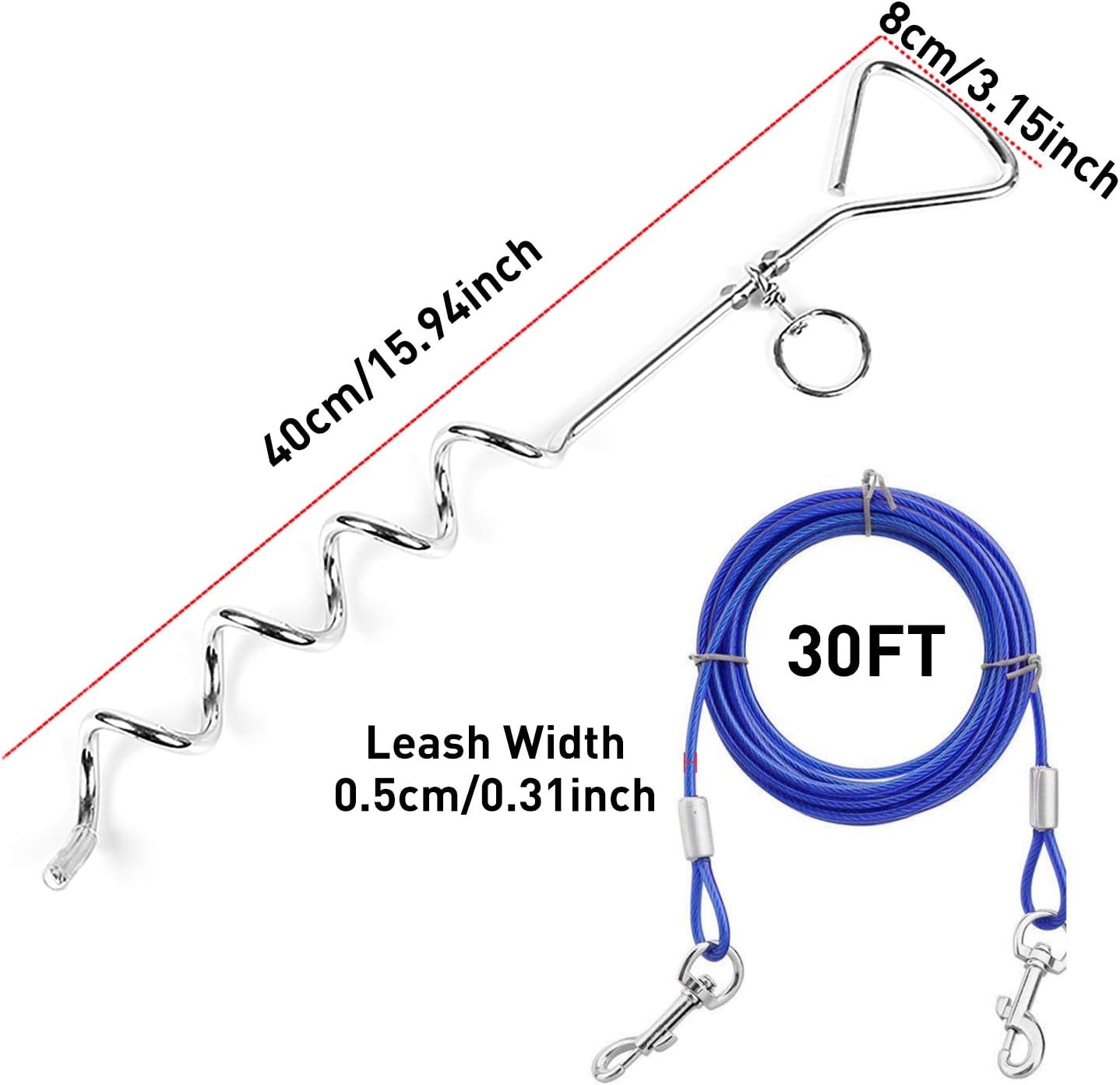 dog-tie-out-cable-and-anti-rust-spiral-stake-30ft-outside-leash-chain-for-camping-and-yard-16-heavy-duty-for-medium-large-dogs-up-to-125-lbs-30ft-blue