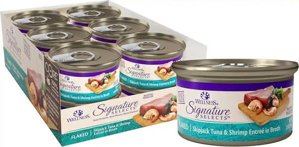 Wellness CORE Signature Selects Flaked Adult Canned Wet Cat Food, Natural, Protein Rich, Grain Free, Skipjack Tuna and Wild Salmon Entrée Recipe, 2.8 Oz, Pack of 12 Cans32