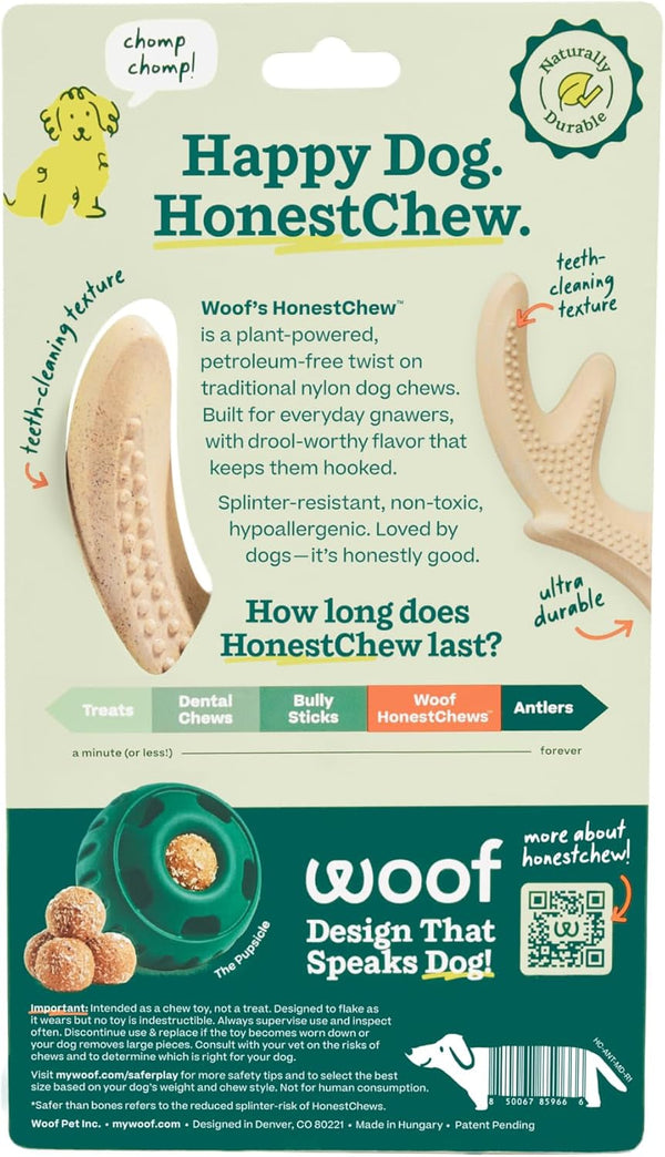 WOOF Honestchew Antler Dog Chew Toy for Dogs 25-60 Lbs | Includes Antler & Infinity, Plant-Based Materials, Splinter-Resistant, Durable Chews, Supports Dental Care, Gift-Ready Set9