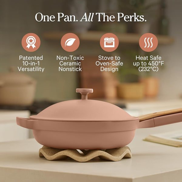 Our Place Always Pan 2.0, 10.5" Ceramic Nonstick Pan, 2.6 Qt | Patented 10-In-1 Ceramic Frying Pan; Spatula & Steamer Basket; Toxin-Free Nonstick, Induction Compatible, Oven Safe to 450°F2