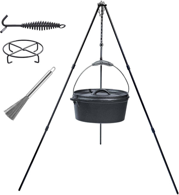 4.5Qt Camping Dutch Oven with Lid，Cast Iron Dutch Oven，Lifter Handle，Camping Tripod，Cast Iron Camping Cookware, Camping Oven - Campfire Cooking Equipment，With Free Scrubber Brush Stainless Steel Material1