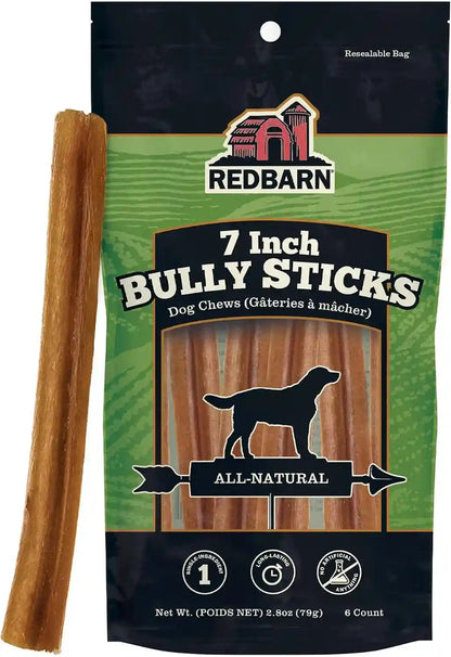 Redbarn Premium Bully Sticks for Dogs - 7 Inch, 6 Count - Long Lasting, Rawhide-Free, Slow Roasted, Low Odor & Highly Digestible, Single Ingredient Chews & All-Natural Dental Treats for Chewers1