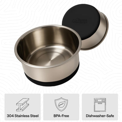GORILLA GRIP Dog Bowls, Food Grade 304 Stainless Steel, Holds 2 US Cups Each (16 Fl Oz) Food and Water Bowl for Feeding Dogs and Cats, Dishwasher Safe, Rust Resistant BPA Free Rubber Base, 2 Set Black6