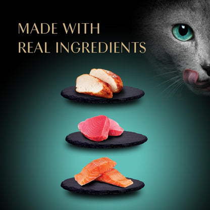 Sheba Premium Puree Lickable Cat Treats, Chicken, Salmon & Tuna, 24 Count | Grain-Free, Real Meat, Squeezable Tubes, No Corn/Wheat/Soy, No Artificial Flavors, Creamy Texture, 0.49 Oz. Tubes5