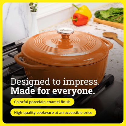 Essential Enamel Cast Iron Dutch Oven, 6 Quart, Apricot | Ideal for Bread Baking, Braising, Marinating & Slow Cooking, Features Moisture-Sealing Lid & Dual Handles6