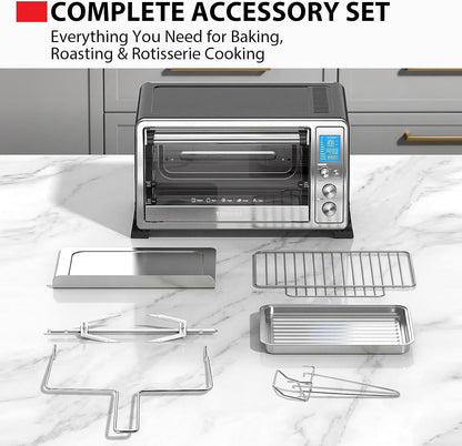 10-In-1 Convection Toaster Oven, 6-Slice Countertop Oven, 1500W | Bake, Broil, Rotisserie & Pizza Functions, LCD Knob Controls, 6 Accessories, with Toast, 1500W, Stainless Steel7