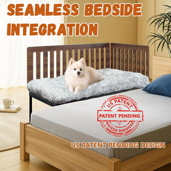 Beside Dog Bed,2 Panels Adjustable Height Dog Bunk Beds,25.5‘’X18‘’Metal Dogs Bed Frame with Cushion,Medium2
