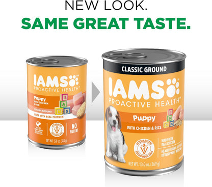 IAMS Proactive Health Puppy Wet Dog Food, Chicken, 13 Oz, 12 Pack | Real Chicken, Omega-3 DHA for Brain & Vision, Omega-6 for Skin & Coat, No Fillers or Artificial Flavors, Puppies 1-12 Months3